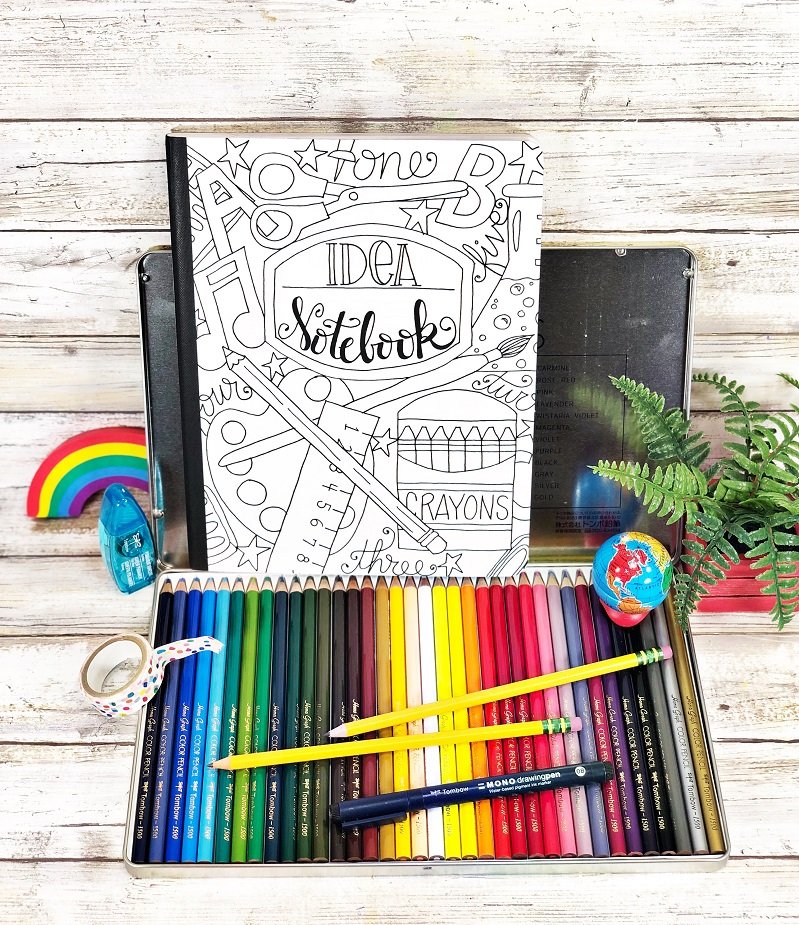 Back to School Notebook Cover to Print and Color by Creatively Beth #creativelybeth #freeprintable #backtoschool #doodle #handdrawn #schoolsupplies
