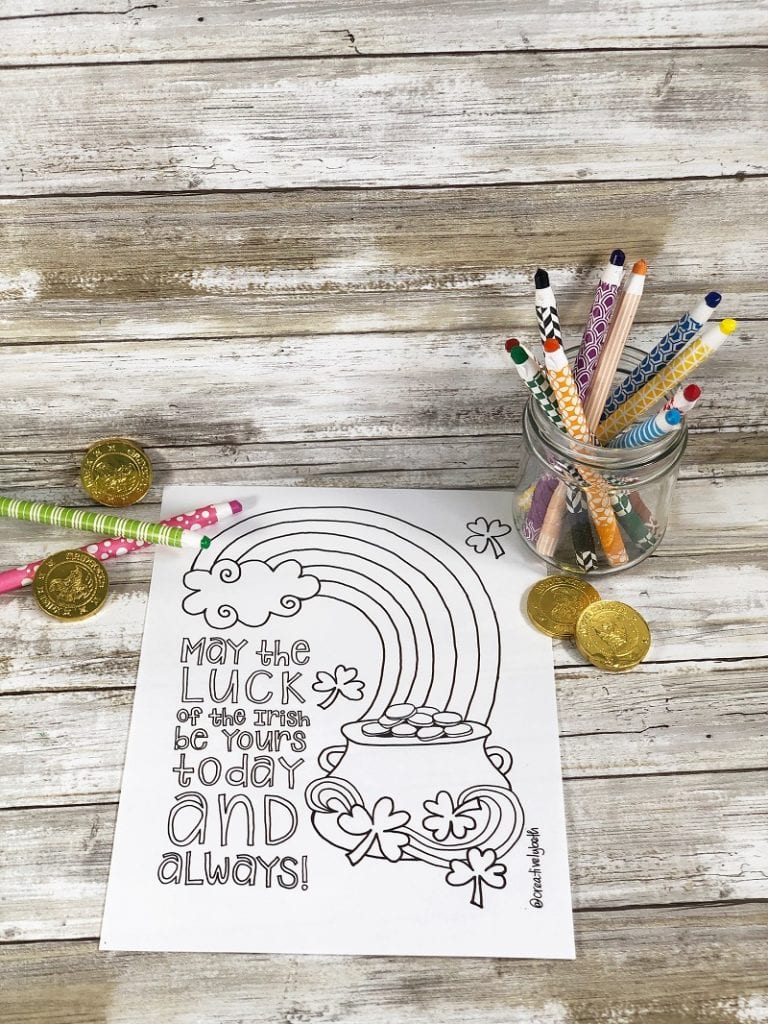 Free St. Patrick's Day Coloring Pages Hand Drawn by Creatively Beth #creativelybeth #stpatricksday #freeprintable #freecoloringpage