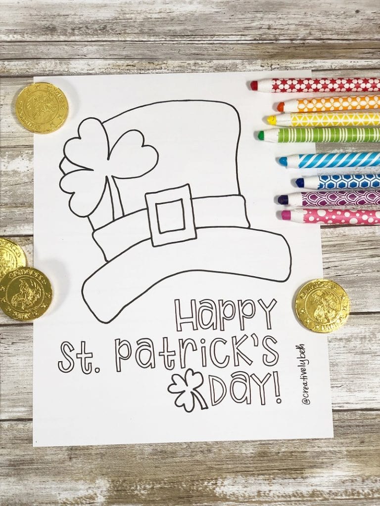 Free St. Patrick's Day Coloring Pages Hand Drawn by Creatively Beth #creativelybeth #stpatricksday #freeprintable #freecoloringpage