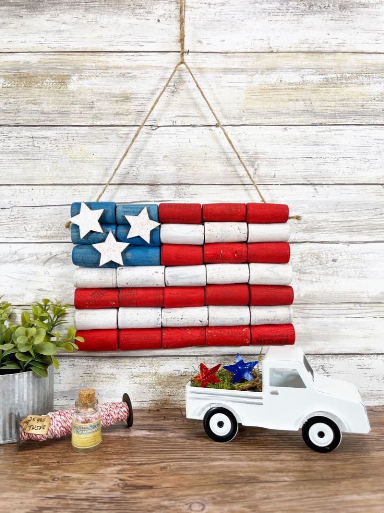 DIY Recycled Wine Cork American Flag Craft by Creatively Beth #creativelybeth #flag #winecorks #crafts #recycled #american #homedecor